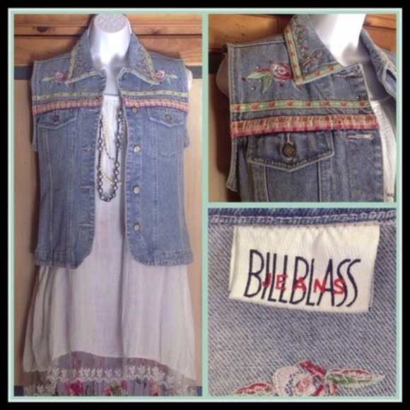 Vintage B Blass Embroidered Hippie Denim Jean Vest - Picture 6 of 6